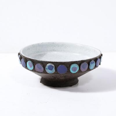 Aldo Londi Mid Century Burnt Umber Multicolor Blue Ceramic Bowl by Aldo Londi for Vistosi