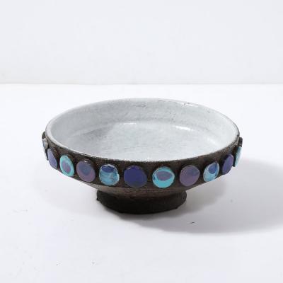 Aldo Londi Mid Century Burnt Umber Multicolor Blue Ceramic Bowl by Aldo Londi for Vistosi