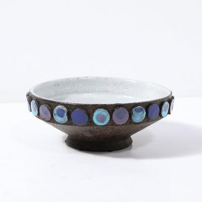 Aldo Londi Mid Century Burnt Umber Multicolor Blue Ceramic Bowl by Aldo Londi for Vistosi