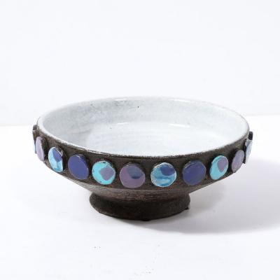 Aldo Londi Mid Century Burnt Umber Multicolor Blue Ceramic Bowl by Aldo Londi for Vistosi