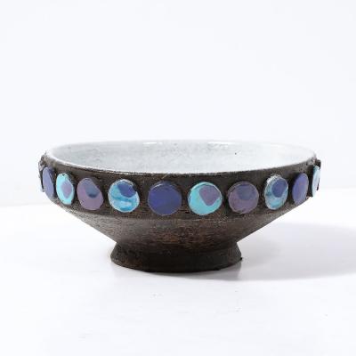 Aldo Londi Mid Century Burnt Umber Multicolor Blue Ceramic Bowl by Aldo Londi for Vistosi