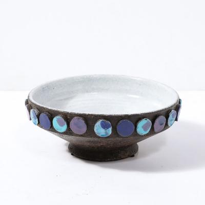 Aldo Londi Mid Century Burnt Umber Multicolor Blue Ceramic Bowl by Aldo Londi for Vistosi