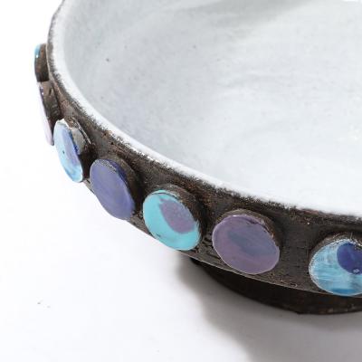 Aldo Londi Mid Century Burnt Umber Multicolor Blue Ceramic Bowl by Aldo Londi for Vistosi