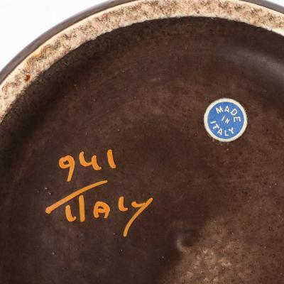 Aldo Londi Mid Century Ceramic Vase in Burnt Umber w Yellow Orange Details by Aldo Londi