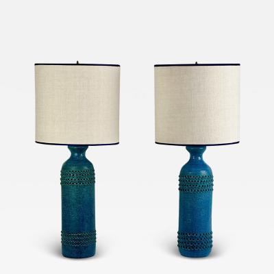 Aldo Londi Pair of 1950s Rimini Blue Ceramic Table Lamps by Aldo Londi for Bitossi