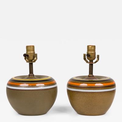 Aldo Londi Pair of Aldo Londi for Bitossi Rosenthal NetterStriped Ceramic Table Lamps