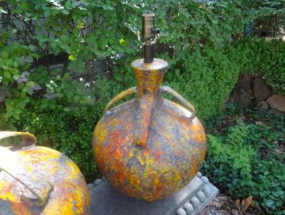 Aldo Londi Pair of Hollywood Regency Glazed Ceramic Lamps