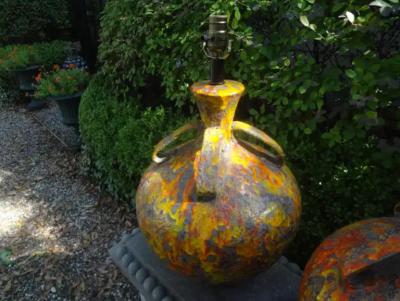 Aldo Londi Pair of Hollywood Regency Glazed Ceramic Lamps