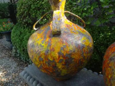 Aldo Londi Pair of Hollywood Regency Glazed Ceramic Lamps