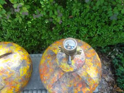 Aldo Londi Pair of Hollywood Regency Glazed Ceramic Lamps