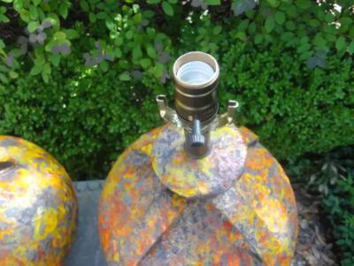 Aldo Londi Pair of Hollywood Regency Glazed Ceramic Lamps
