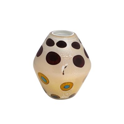 Aldo Nason Aldo Nason Hand Blown Vase in Amber Glass with Murrhines and Silver Foil 1950s