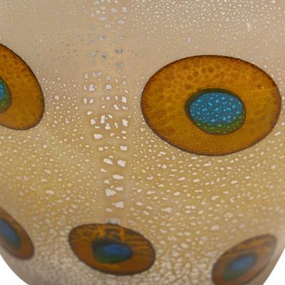 Aldo Nason Aldo Nason Hand Blown Vase in Amber Glass with Murrhines and Silver Foil 1950s