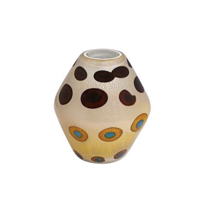 Aldo Nason Aldo Nason Hand Blown Vase in Amber Glass with Murrhines and Silver Foil 1950s