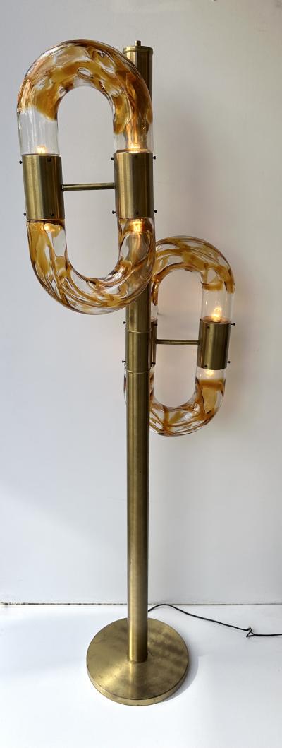 Aldo Nason Brass Chain Floor Lamp Murano Glass by Aldo Nason for Mazzega Italy 1970s