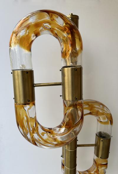 Aldo Nason Brass Chain Floor Lamp Murano Glass by Aldo Nason for Mazzega Italy 1970s
