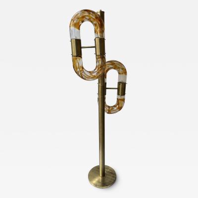 Aldo Nason Brass Chain Floor Lamp Murano Glass by Aldo Nason for Mazzega Italy 1970s