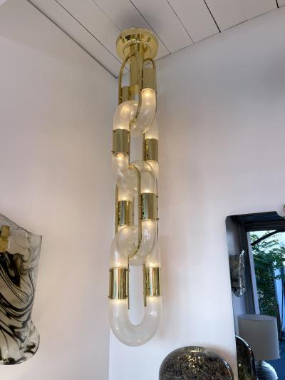 Aldo Nason Brass Chandelier Chain Murano Glass by Aldo Nason for Mazzega Italy 1970s