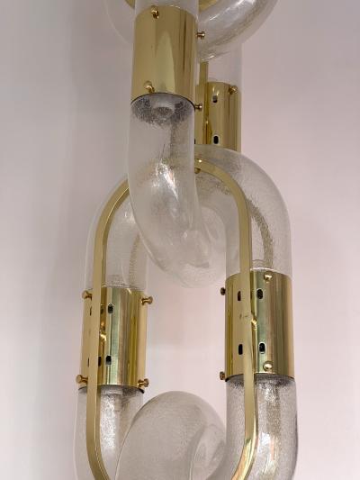 Aldo Nason Brass Chandelier Chain Murano Glass by Aldo Nason for Mazzega Italy 1970s