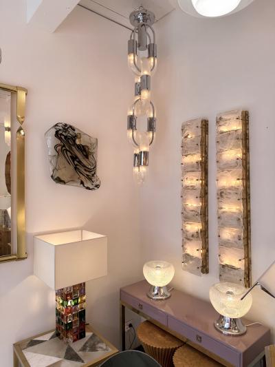 Aldo Nason Chain Chandelier Murano Glass Metal by Aldo Nason for Mazzega Italy 1970s