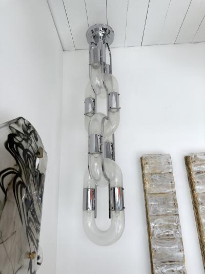 Aldo Nason Chain Chandelier Murano Glass Metal by Aldo Nason for Mazzega Italy 1970s
