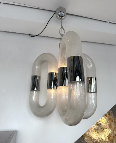 Aldo Nason Chandelier Murano Glass and Metal by Aldo Nason for Mazzega Italy 1970s