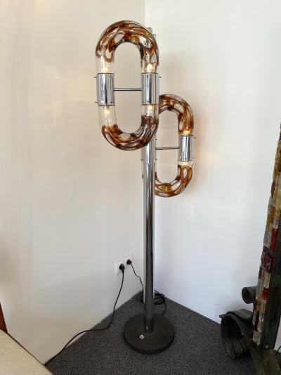 Aldo Nason Floor Lamp Metal Chrome Murano Glass by Aldo Nason for Mazzega Italy 1970s