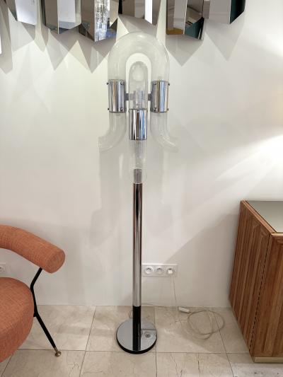 Aldo Nason Floor Lamp Metal Chrome Murano Glass by Aldo Nason for Mazzega Italy 1970s
