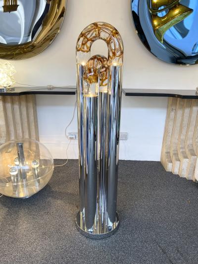 Aldo Nason Mid Century Modern Ring Floor Lamp Murano Glass Metal by Mazzega Italy 1970s