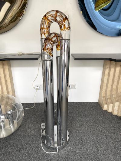 Aldo Nason Mid Century Modern Ring Floor Lamp Murano Glass Metal by Mazzega Italy 1970s