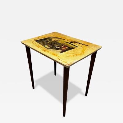 Aldo Tura 1950s Aldo Tura Fornasetti Side Table Goatskin Mahogany Italy