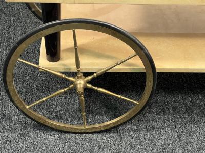 Aldo Tura ALDO TURA MID CENTURY YELLOW BROWN GOATSKIN DOUBLE DRAWER BAR CART