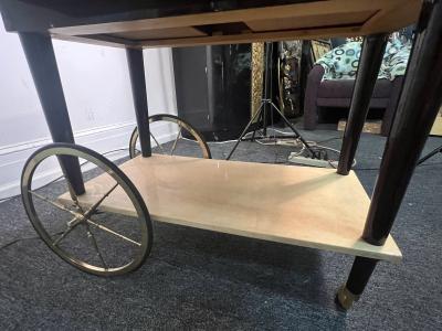 Aldo Tura ALDO TURA MID CENTURY YELLOW BROWN GOATSKIN DOUBLE DRAWER BAR CART