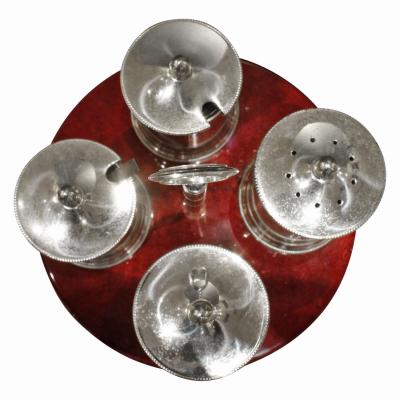 Aldo Tura Aldo Tura Cruet Set in Red Lacquered Goatskin and Stainless Steel 1970s signed 