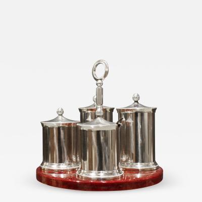 Aldo Tura Aldo Tura Cruet Set in Red Lacquered Goatskin and Stainless Steel 1970s signed 