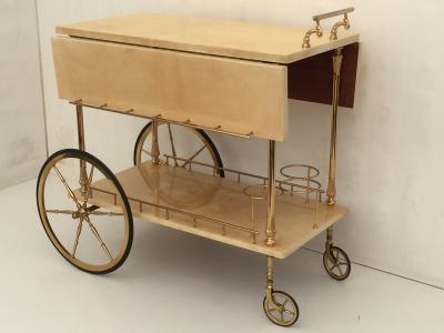 Aldo Tura Aldo Tura Drop Leaf Bar Cart in Cream Parchment