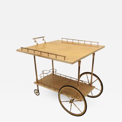 Aldo Tura Aldo Tura Drop Leaf Bar Cart in Cream Parchment