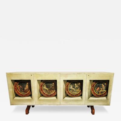 Aldo Tura Aldo Tura Italian Modern Parchment Palisander and Trompe Loeil Credenza