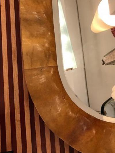 Aldo Tura Aldo Tura Oval Mid Century Wall Mirror in Stained Goat Skin