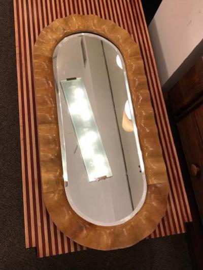Aldo Tura Aldo Tura Oval Mid Century Wall Mirror in Stained Goat Skin