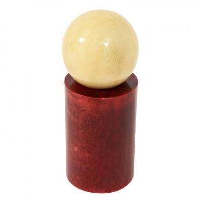 Aldo Tura Aldo Tura Sculpture Red Cream Geometric Lacquered Goatskin Signed