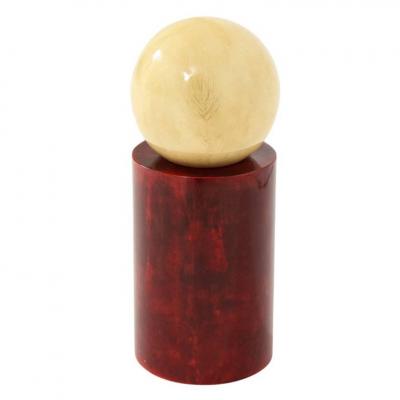 Aldo Tura Aldo Tura Sculpture Red Cream Geometric Lacquered Goatskin Signed