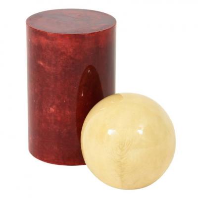 Aldo Tura Aldo Tura Sculpture Red Cream Geometric Lacquered Goatskin Signed