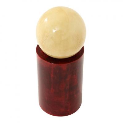 Aldo Tura Aldo Tura Sculpture Red Cream Geometric Lacquered Goatskin Signed