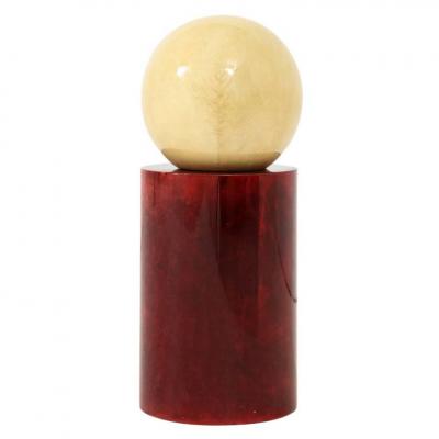 Aldo Tura Aldo Tura Sculpture Red Cream Geometric Lacquered Goatskin Signed