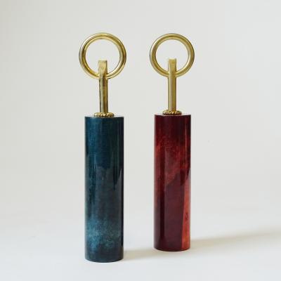 Aldo Tura Aldo Tura Set of Two Goatskin Parchment and Brass Bottle Openers Italy 1960s