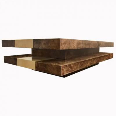 Aldo Tura Aldo Tura Tiered Lacquered Goatskin Cocktail Table with Concealed Bar 1970s