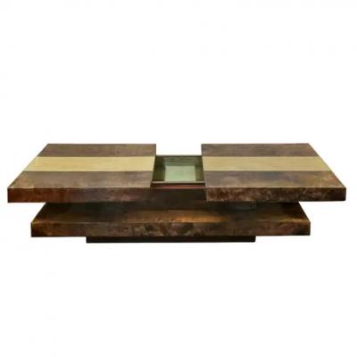 Aldo Tura Aldo Tura Tiered Lacquered Goatskin Cocktail Table with Concealed Bar 1970s