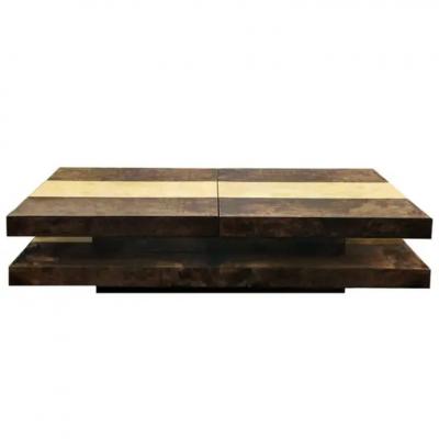 Aldo Tura Aldo Tura Tiered Lacquered Goatskin Cocktail Table with Concealed Bar 1970s