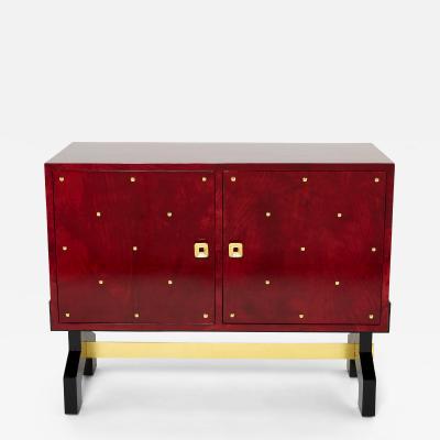 Aldo Tura Aldo Tura red goatskin parchment brass cabinet bar 1960s